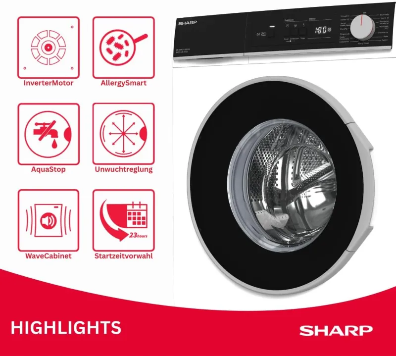 LAVATRICE SHARP ES-NFA814BW1NNA-EE 8 KG A AllergySmart - 5