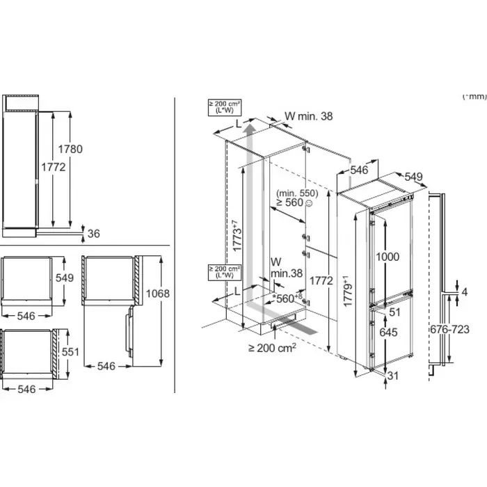 REFRIGERATOR ELECTROLUX ENA7CE18S I78CM NO FROST BUILT-IN 700 Series - 5