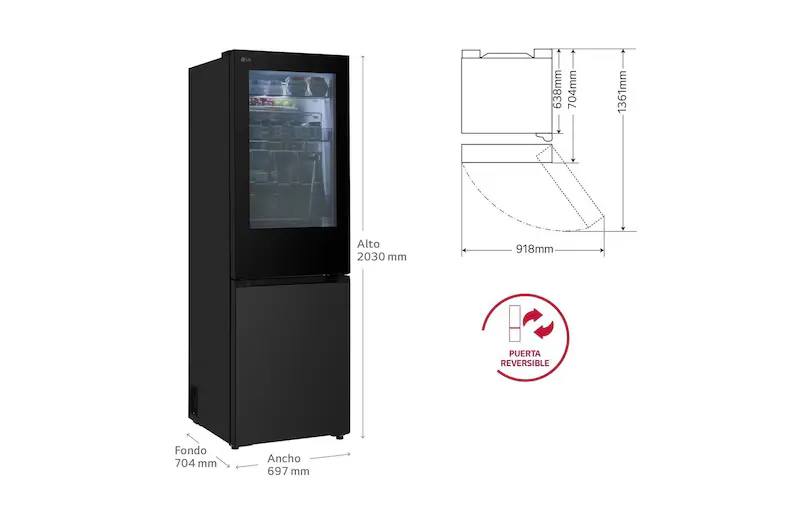 FRIGORIFER LG GBGW92GCEV 70×203 CM NO FROST BLACK GLASS - 3